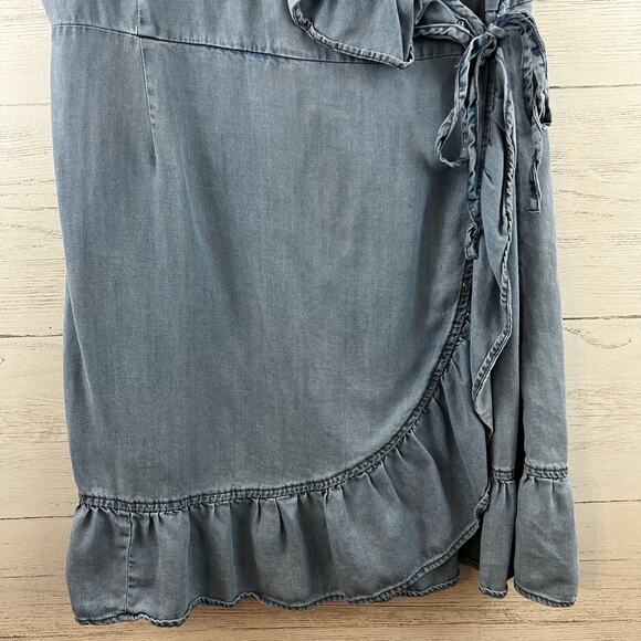 ASOS Chambray Wrap Ruffle Trim Short Sleeve Dress Size 8 - Picture 7 of 10